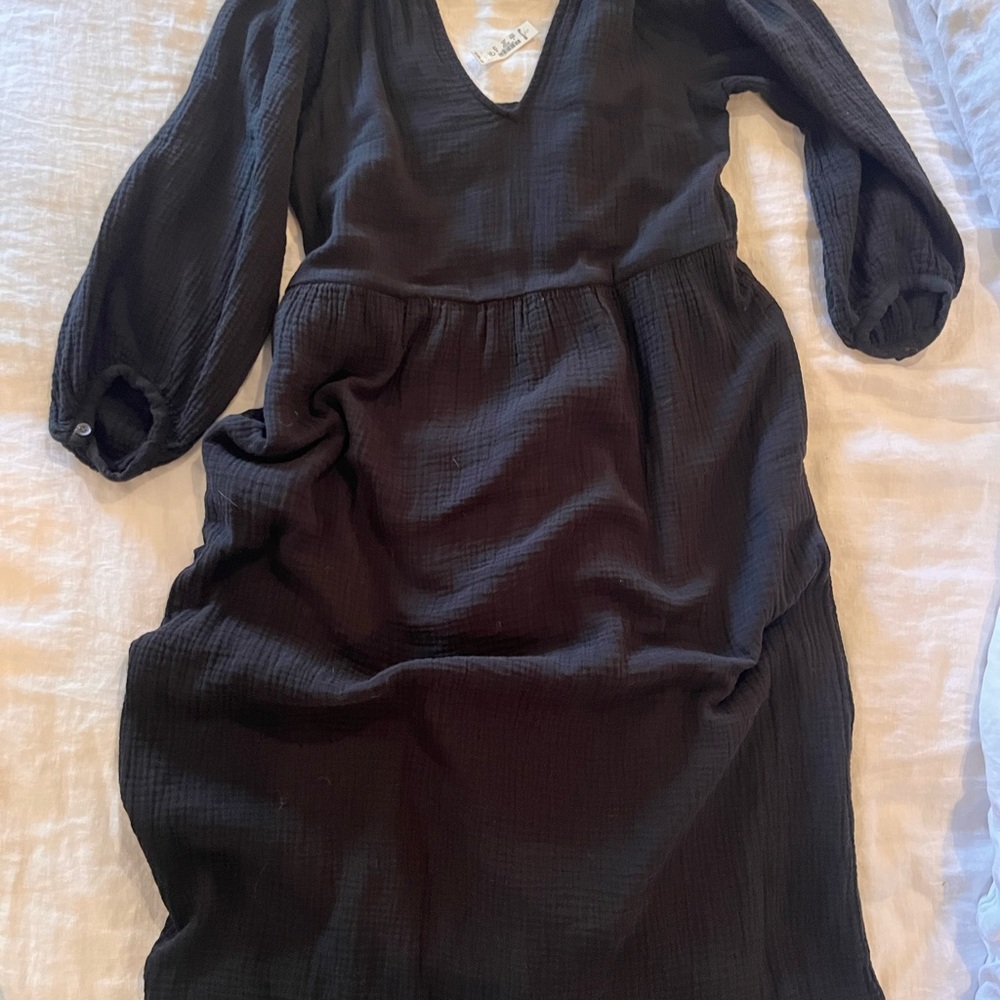 Madewell Black V-Neck Bishop Sleeve Dress